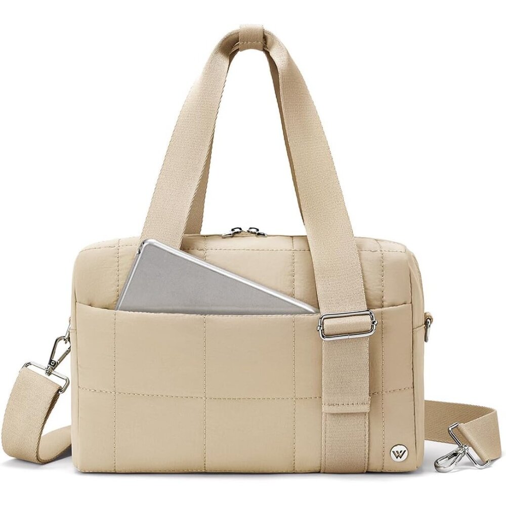 Khaki Mini Puffer Crossbody Tote - Lightweight Gym Bag With Zipper Compartments